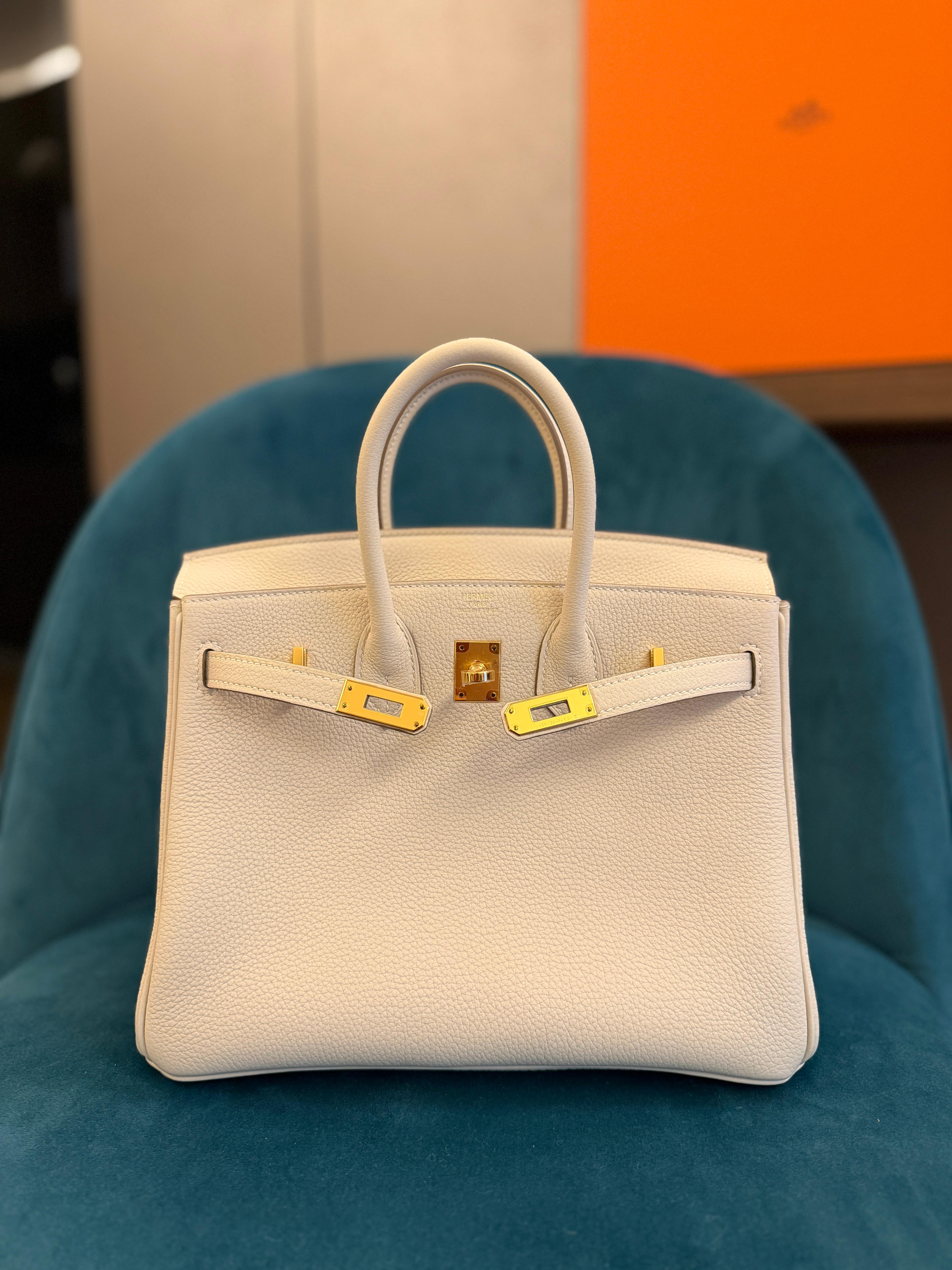 Hermès Birkin 25 colore Craie in pelle Togo con hardware dorato